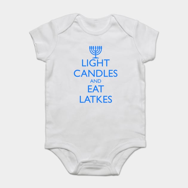 LIGHT CANDLES AND EAT LATKES, menorah Baby Bodysuit by HolidayBug